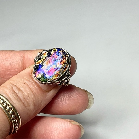 Sterling Silver 10K Art Deco Dragon’s Breath Ring Clark & Coombs - Picture 6 of 9